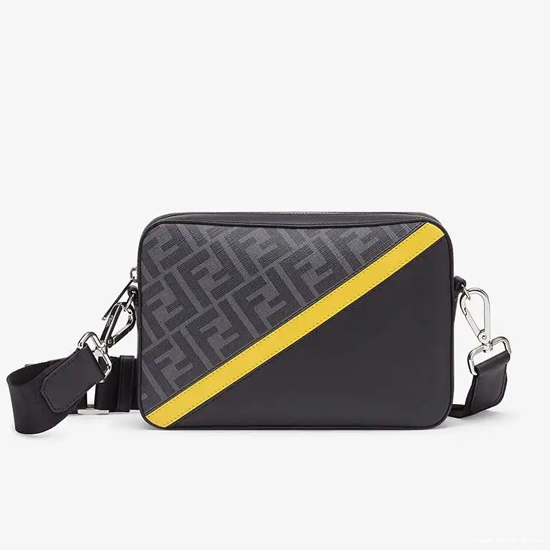Cheap Fabric Black Compact In Motif Yellow FF Fendi Camera Case 0516
